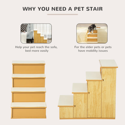 Pet Stairs, Small Pet Steps with Cushioned Removable Covering for Dogs and Cats Up To 22 Lbs., Natural