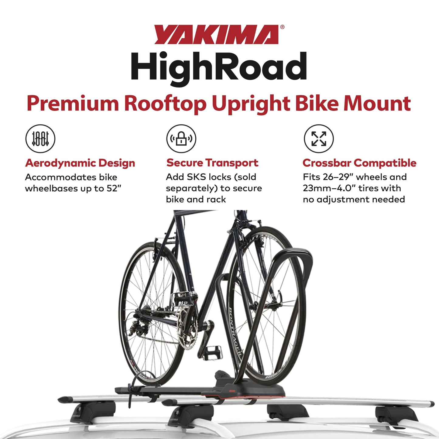 Yakima HighRoad Rooftop Upright Bike Mount with TorqueRight Knob and Tray, Black