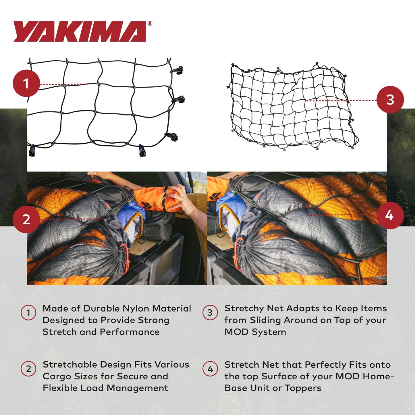 Yakima 32 x 19 Inch Cargo Stretch Net for MOD HomeBase Unit or Toppers, Black