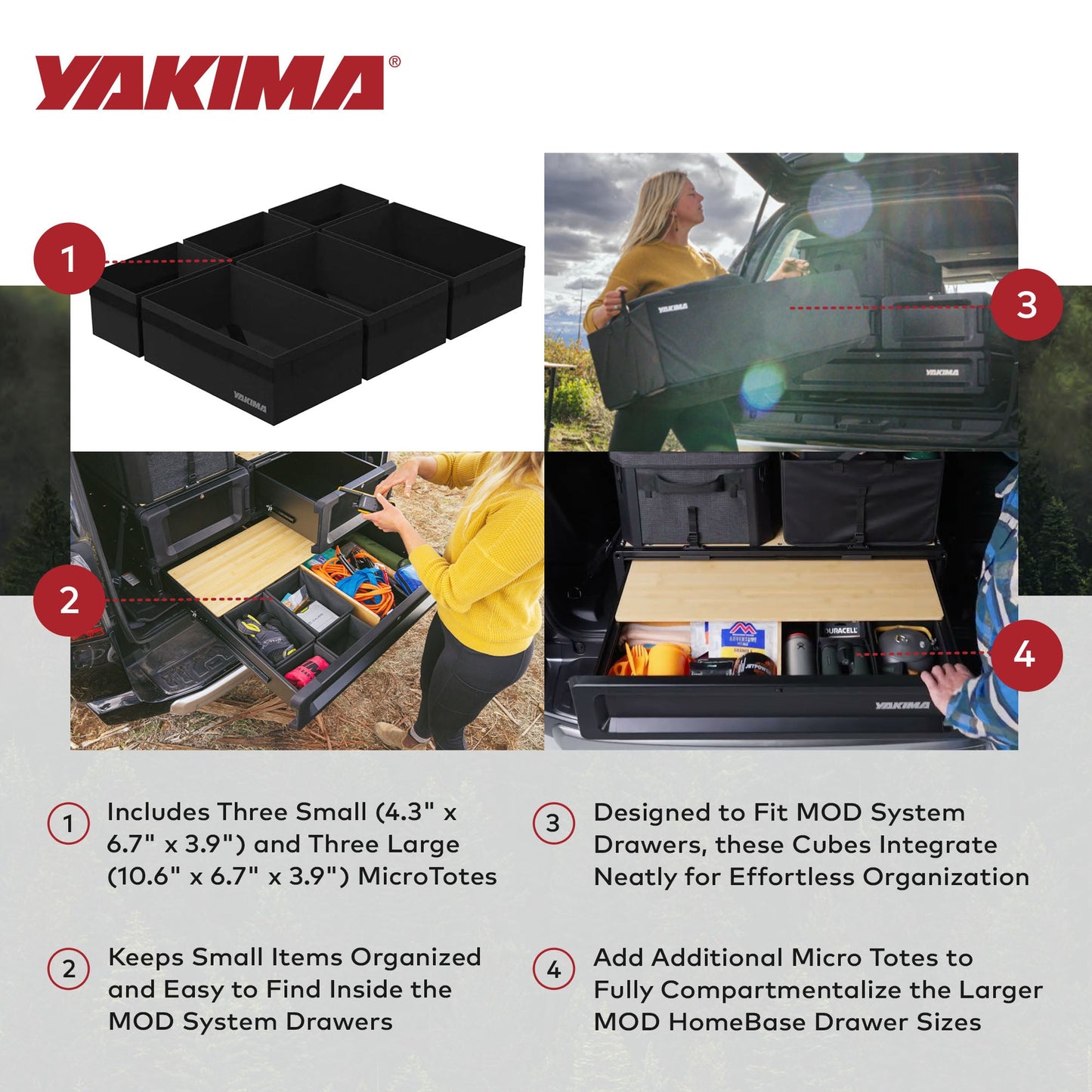 Yakima MOD MicroTotes Drawer Organizational Cubes with Collapsible Design, Black