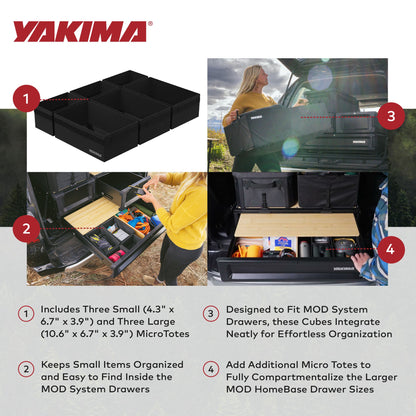 Yakima MOD MicroTotes Drawer Organizational Cubes with Collapsible Design, Black