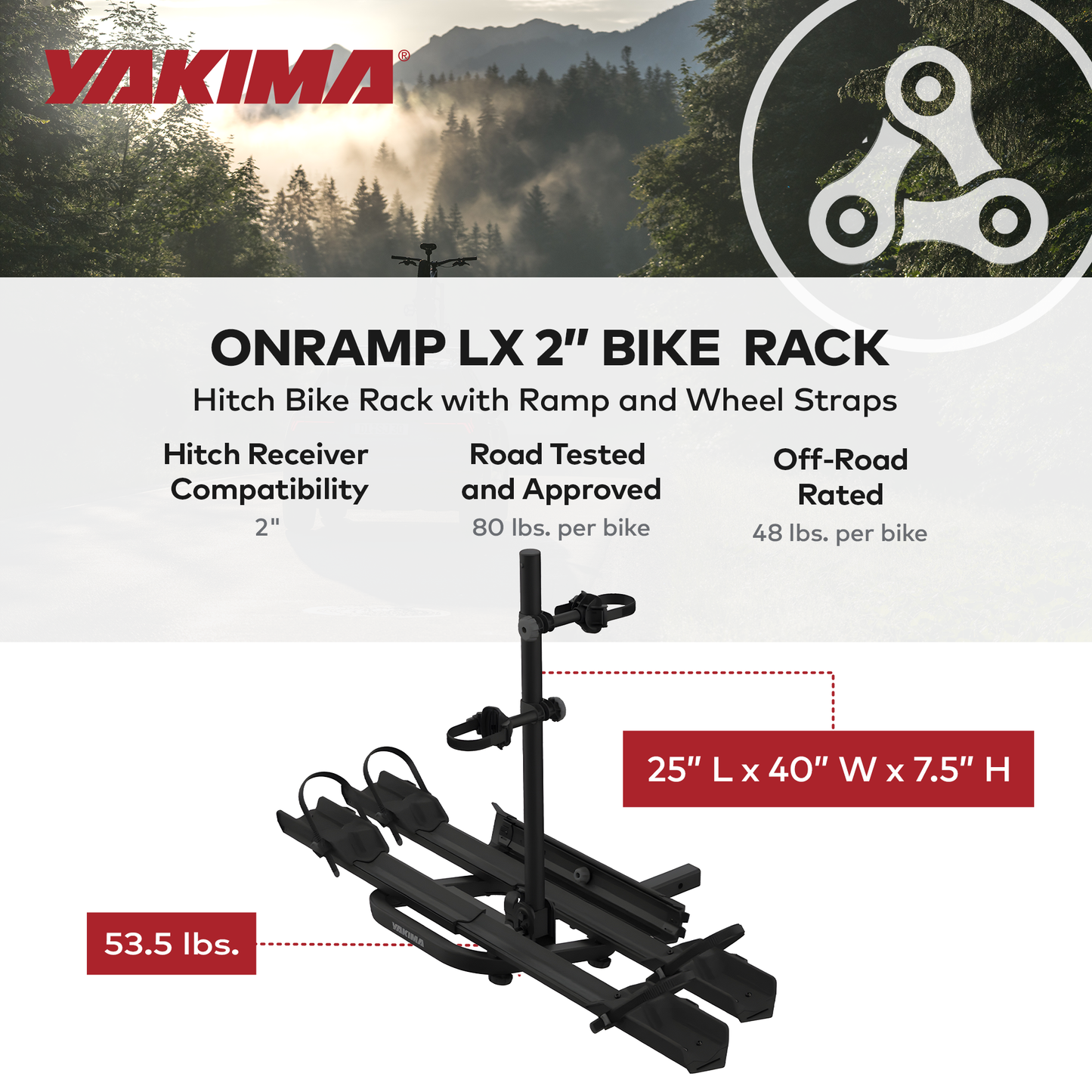 Yakima OnRamp LX Bike Rack with Ramp and Wheel Straps for 2" Hitch Receivers