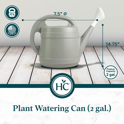 The HC Companies 2 Gallon Plant Watering Can with Large Mouth Feature, Gray