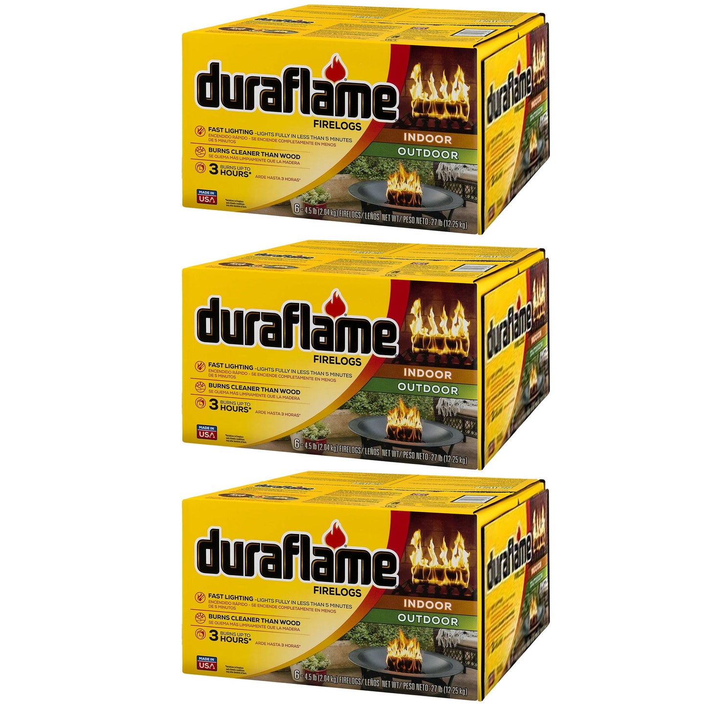 Duraflame 4.5lb Indoor Outdoor Fireplace Fire Pit Firelog, 3 Hr Burn Time, 18 Pk