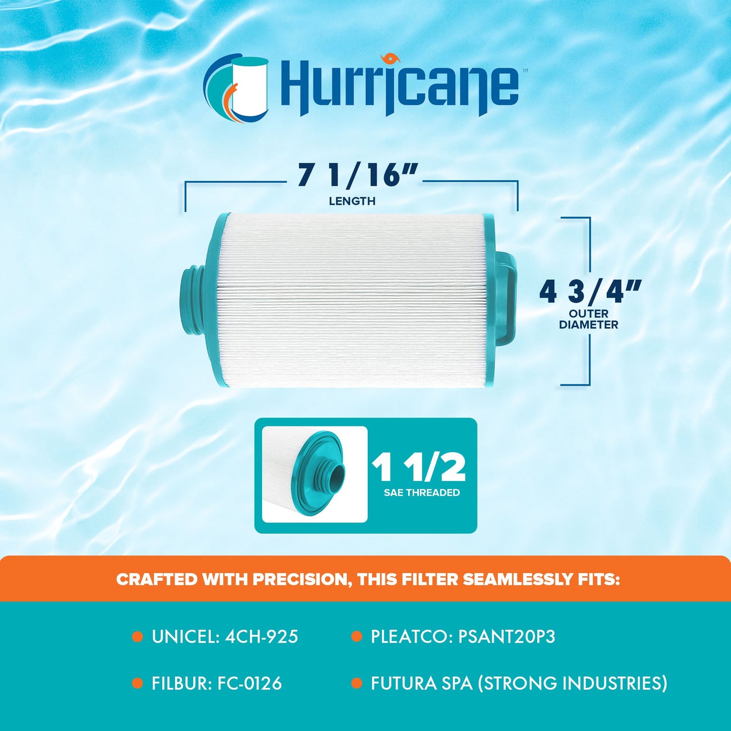 Hurricane HF4H925-01 Advanced Spa Filter Cartridge Replacement for PSANT20P3, Unicel 4CH-925, Filbur FC-0126, and Other Compatible Models