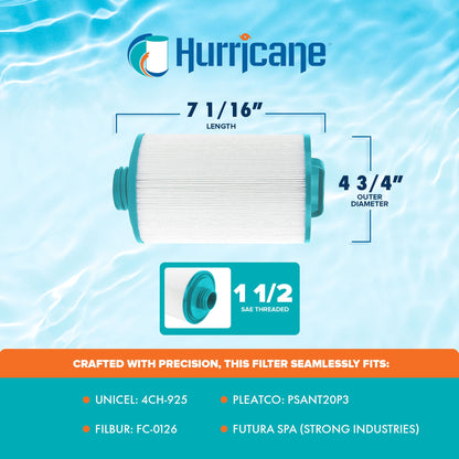 Hurricane HF4H925-01 Advanced Spa Filter Cartridge Replacement for PSANT20P3, Unicel 4CH-925, Filbur FC-0126, and Other Compatible Models