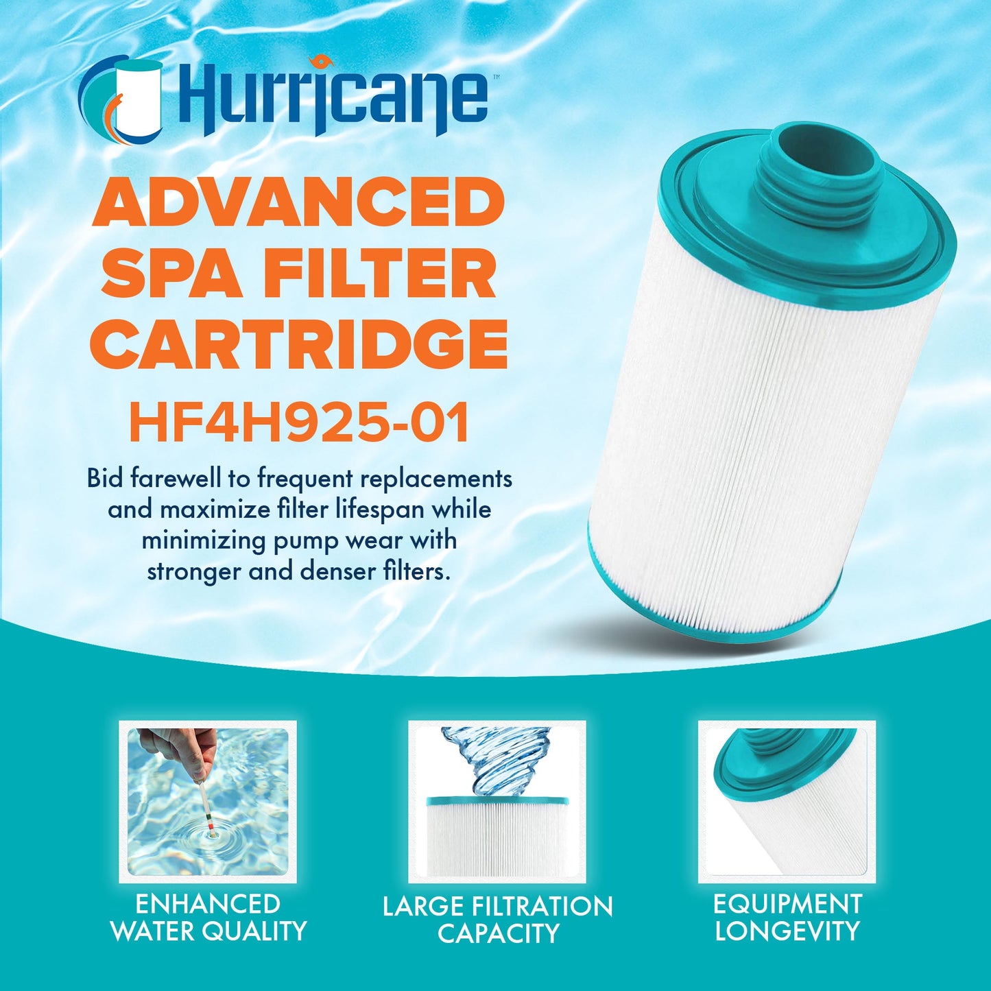 Hurricane HF4H925-01 Advanced Spa Filter Cartridge Replacement for PSANT20P3, Unicel 4CH-925, Filbur FC-0126, and Other Compatible Models