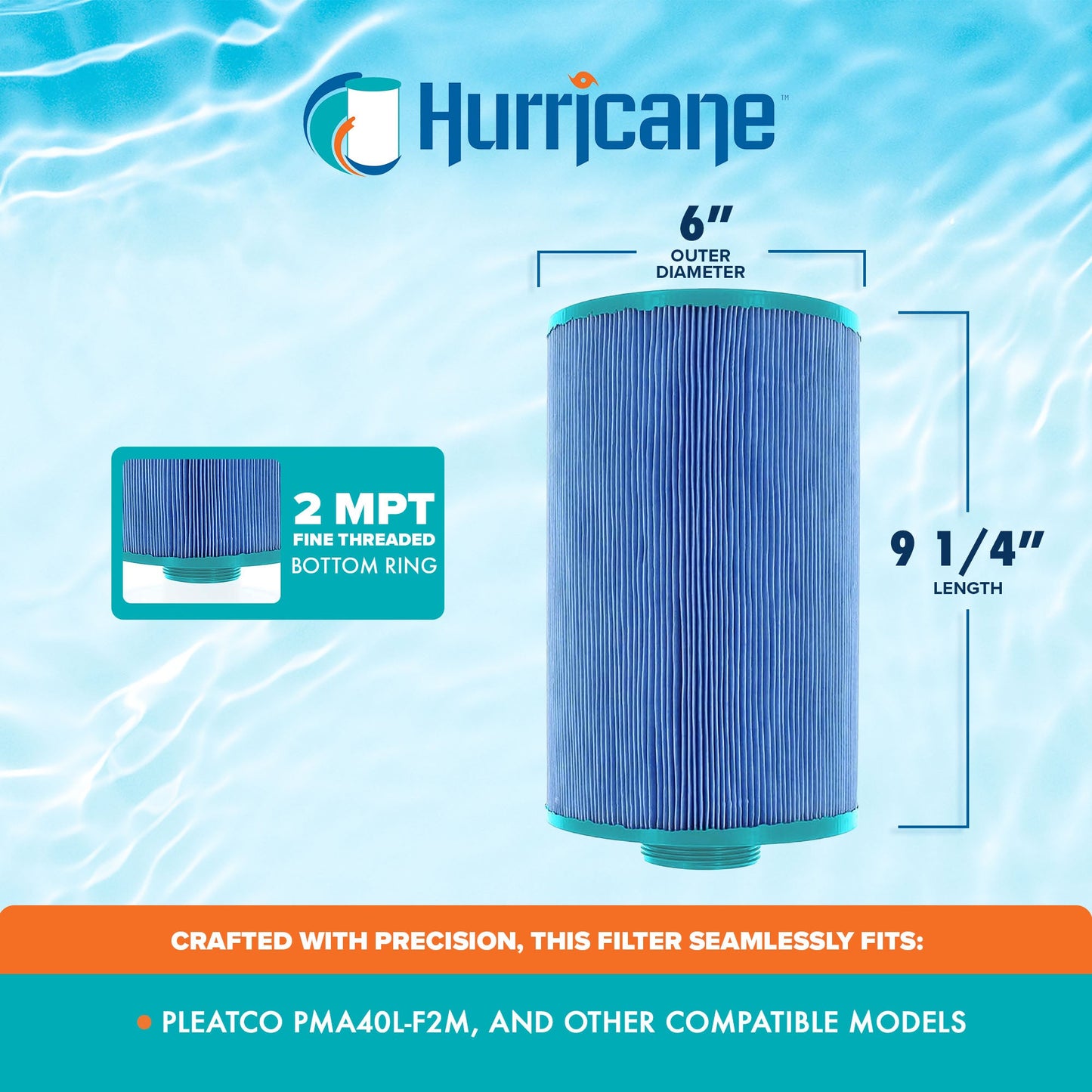 Hurricane Filters HF-MAS09-01M Elite Aseptic Spa Filter Cartridge Replacement for PMA40L-F2M and Other Compatible Models