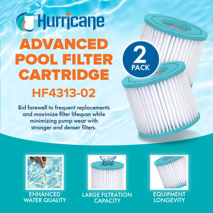 Hurricane 2 Pack HF4313-02 Advanced Pool and Spa Filter Cartridge Replacement