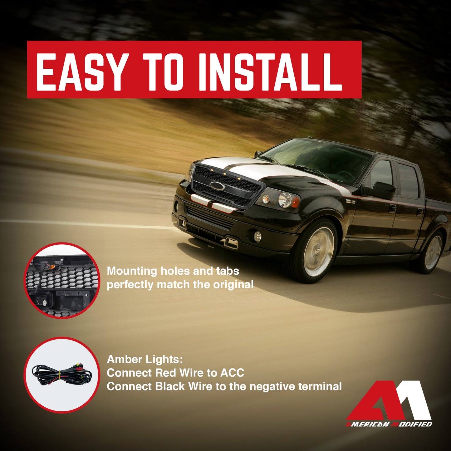 AMERICAN MODIFIED Raptor Style Mesh Grille for 2004-2008 Ford F150, Matte Black