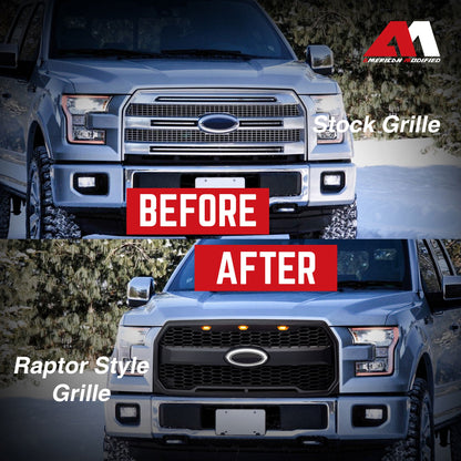 AMERICAN MODIFIED Raptor Style Mesh Grille for 2015-2017 Ford F150, Matte Black