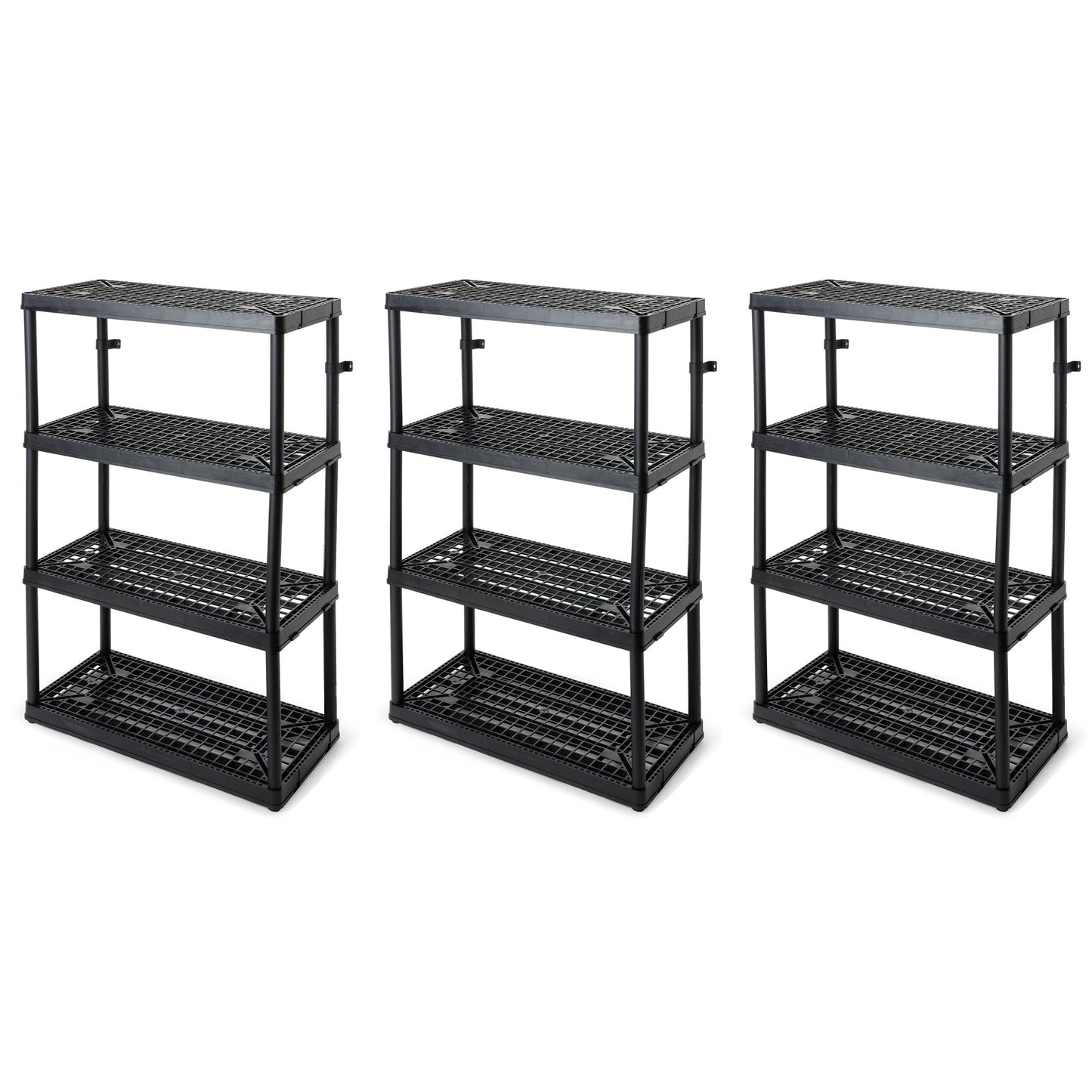 Gracious Living 4 Shelf Fixed Height Ventilated Storage Unit, Black, 3 Pack