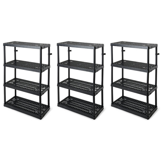 Gracious Living 4 Shelf Fixed Height Ventilated Storage Unit, Black, 3 Pack