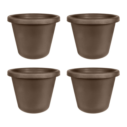 The HC Companies 24 Inch Plastic Classic Flower Pot Planter, Brown (4 Pack)