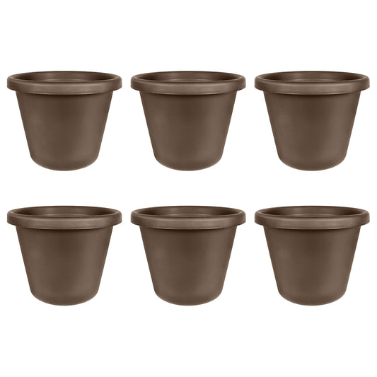 The HC Companies 24 Inch Plastic Classic Flower Pot Planter, Brown (6 Pack)