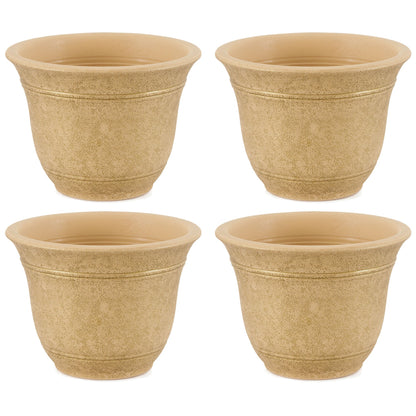 HC Companies Sierra 10 Inch Round Garden Planter Pot, Arizona Sand (4 Pack)