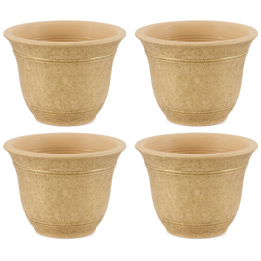 HC Companies Sierra 10 Inch Round Garden Planter Pot, Arizona Sand (4 Pack)