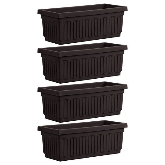 HC Companies 24 Inch Fluted Venetian Garden Flower Window Box, Black (4 Pack)