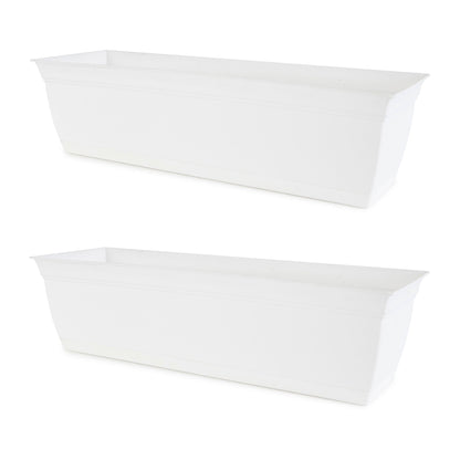 The HC Companies 24 Inch Window Flower Box with Removable Saucer, White (2 Pack)