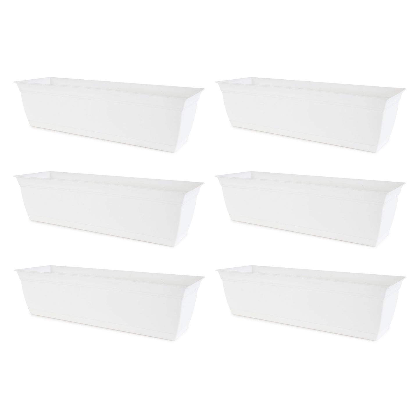 The HC Companies 24 Inch Window Flower Box with Removable Saucer, White (6 Pack)