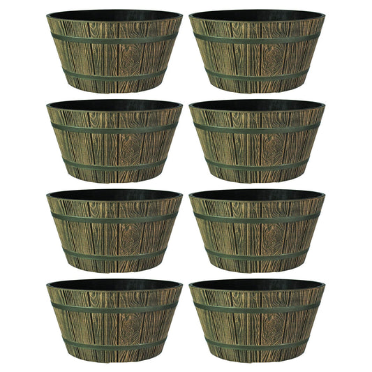 HC Companies 16" Indoor Outdoor Aged Wooden Oak Whiskey Barrel Planter (8 Pack)