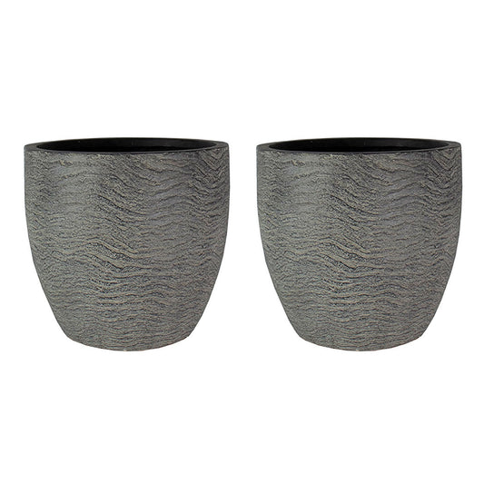 HC Companies Aspen 12 Inches Indoor Outdoor Round Planter, Charcoal (2 Pack)
