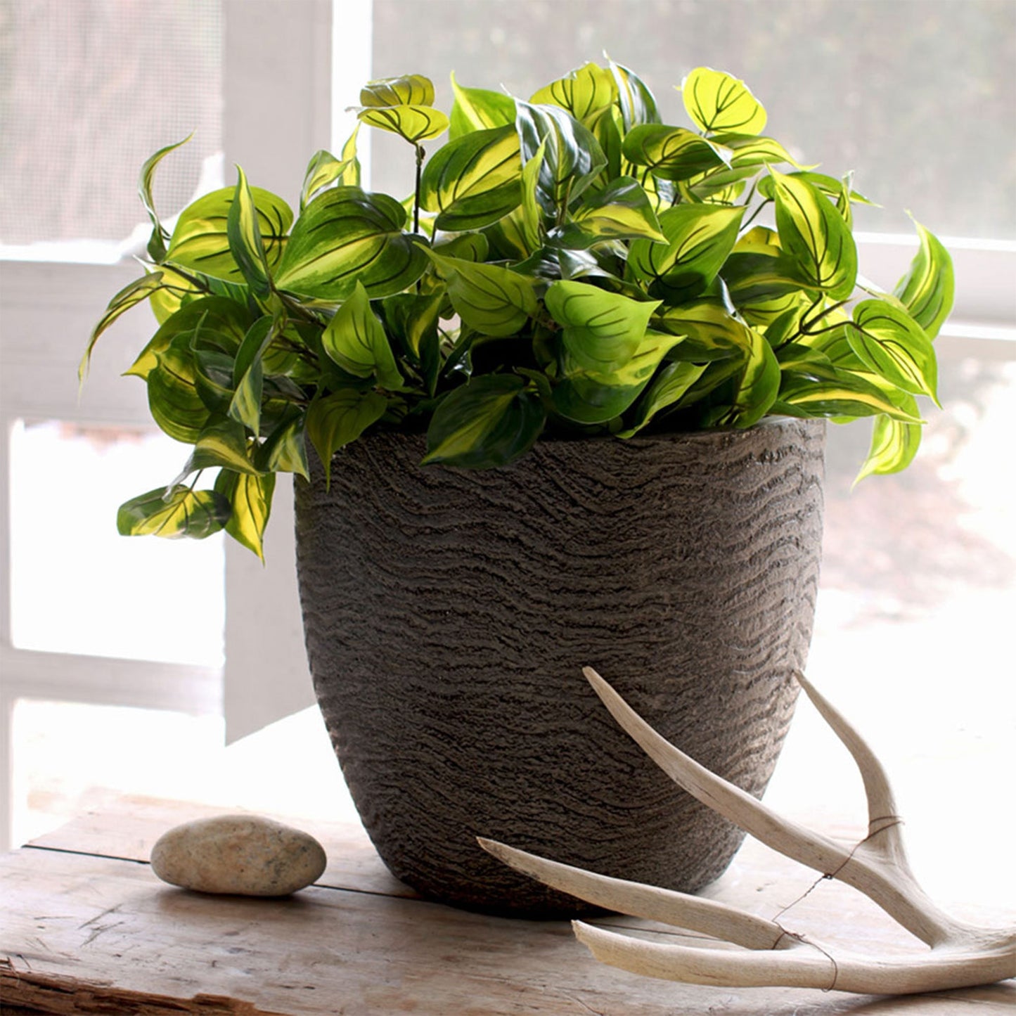 HC Companies Aspen 12 Inches Indoor Outdoor Round Planter, Charcoal (2 Pack)