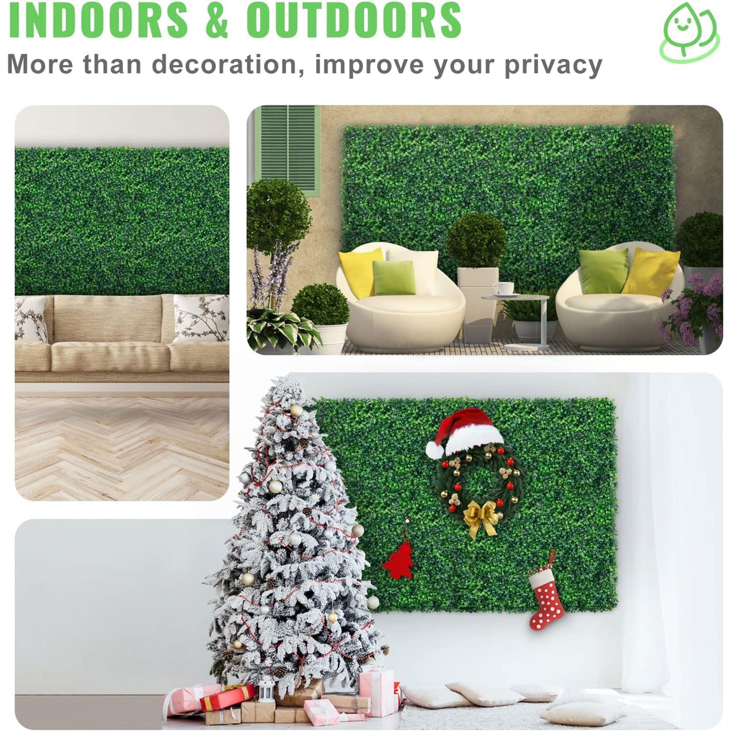 VEVOR 24 Piece 24"x16" Artificial Boxwood Panels for Indoor & Outdoor Use, Green