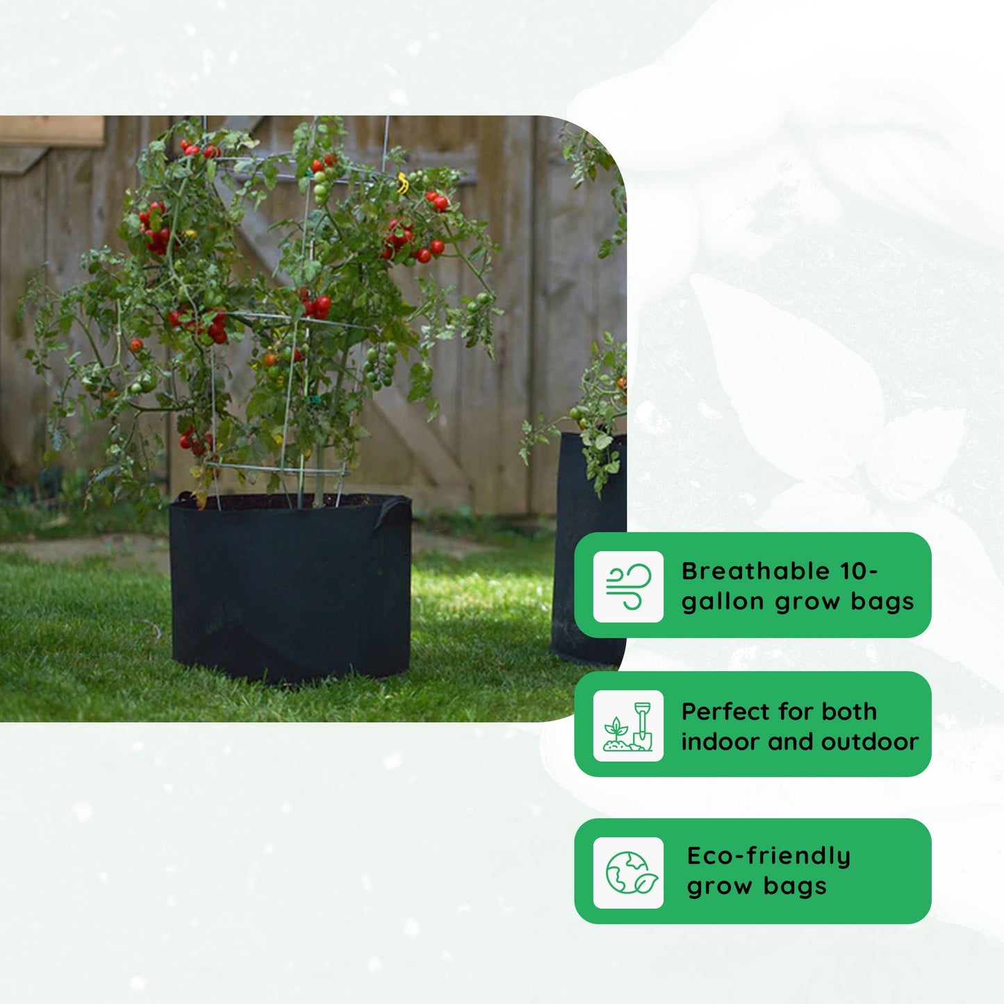 FCMP Outdoor 10 Gallon Modern Non Woven Breathable Grow Bags, Black (5 Pack)