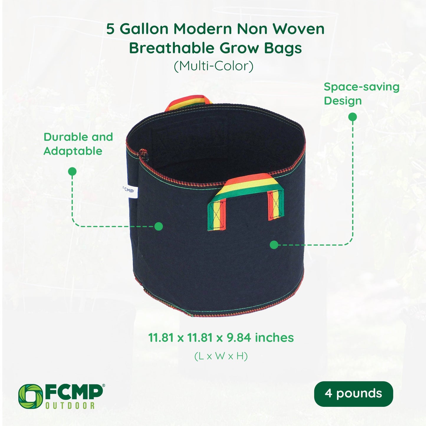 FCMP Outdoor 5 Gal Modern Non Woven Breathable Grow Bags, Multicolor (5 Pack)