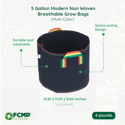FCMP Outdoor 5 Gal Modern Non Woven Breathable Grow Bags, Multicolor (5 Pack)