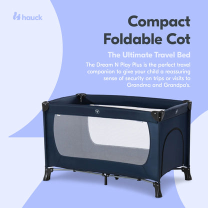 hauck Dream N Play Plus Foldable Travel Bed and Playpen with Mattress, Navy Blue