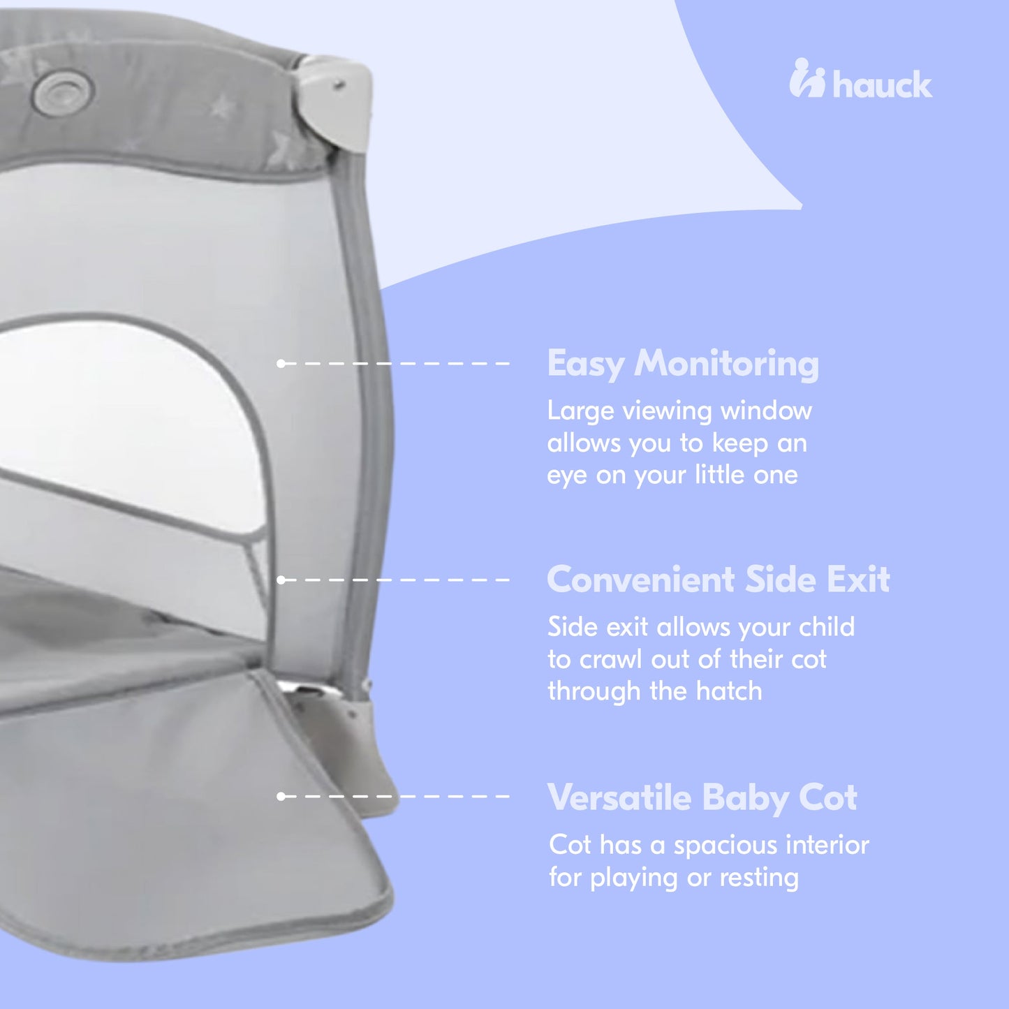 Hauck Sleep N Play Center Portable Travel Cot w/Bassinet & Playpen, Stars Grey