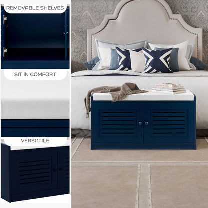 Sturdis Modern Shoe Storage Cushioned Seat Bench with Adjustable Shelves, Blue