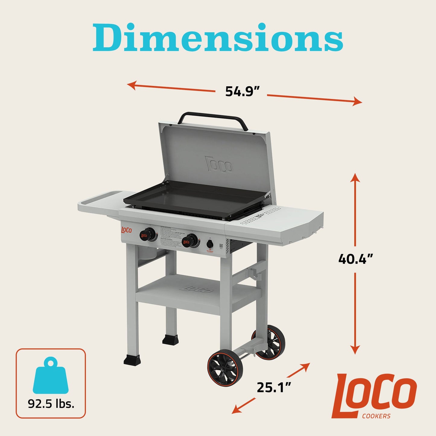 Loco Cookers 2-Burner SmartTemp Griddle Outdoor Flat Top Propane Gas Grill, 26"