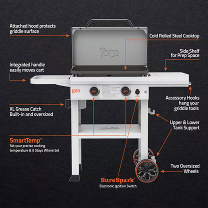 Loco Cookers 2-Burner SmartTemp Griddle Outdoor Flat Top Propane Gas Grill, 26"