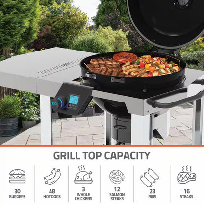 Loco Cookers 22.5 Inch SmartTemp Kettle Grill with Cart and Backlit LCD, Black