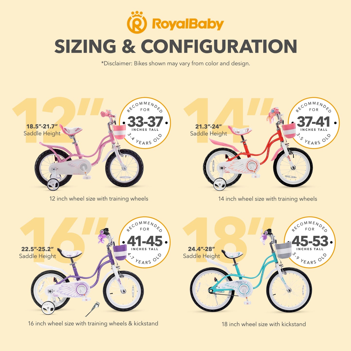 RoyalBaby Princess Girl Kids Bicycle 14 Inch with Training Wheels, Swan/Purple