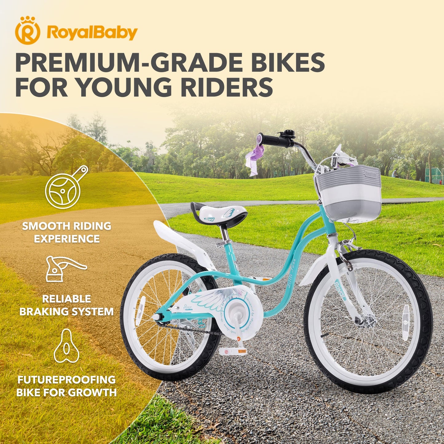 RoyalBaby Princess Girl Kids Outdoor Bicycle 18 Inch with Kickstand, Swan/Blue