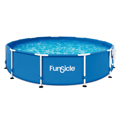 Funsicle 12' x 30" Outdoor Activity Round Frame Pool with 12' Debris Cover, Blue