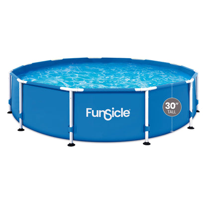 Funsicle 12' x 30" Outdoor Activity Round Frame Pool with 12' Debris Cover, Blue