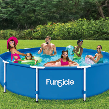 Funsicle 12' x 30" Outdoor Activity Round Frame Pool with 12' Debris Cover, Blue