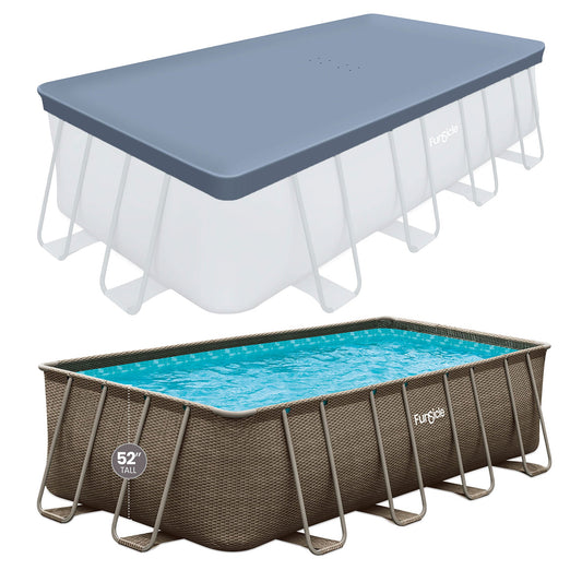 Funsicle 18'x9'x52" Oasis Rectangular Swimming Pool Set with 18' Cover, Brown