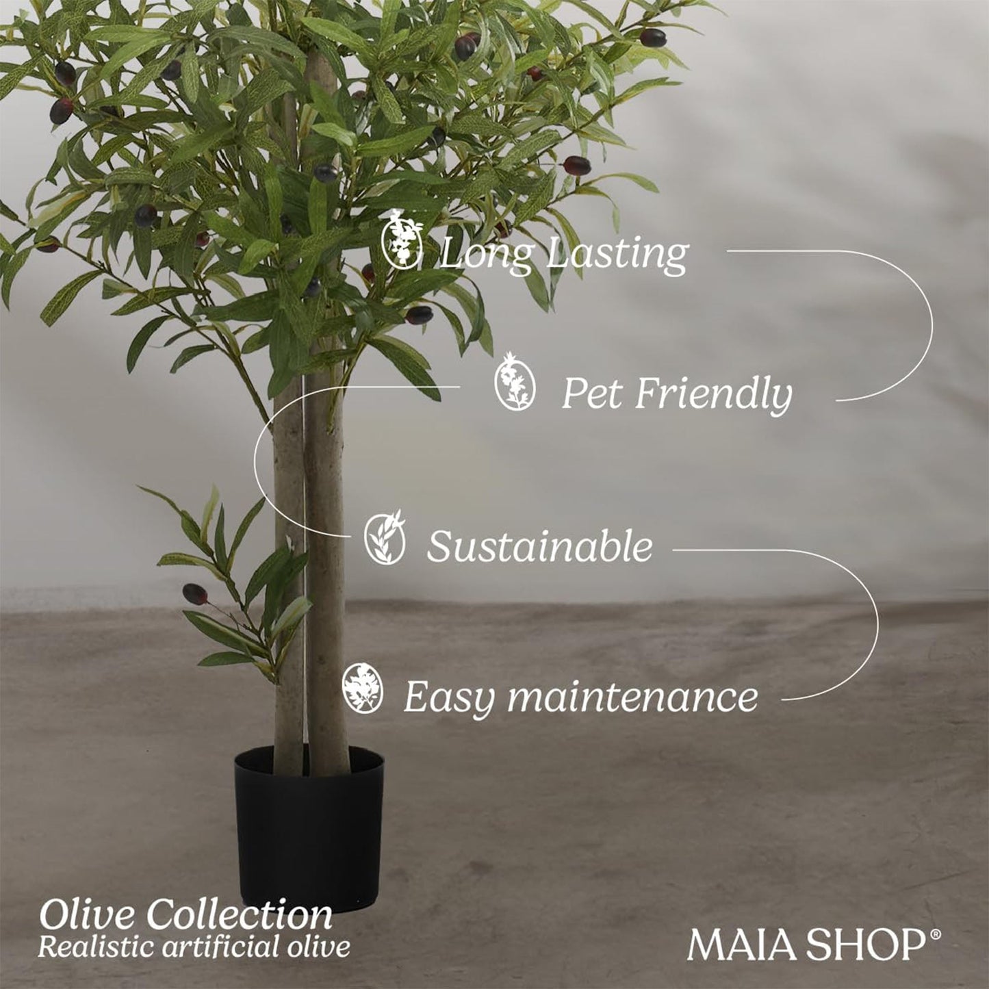 Maia Shop Artificial Olive Tree 3.5 Feet Tall Potted Home Decoration, 41 Inches