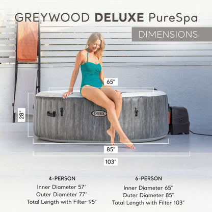 Intex Handheld Pool Vacuum w/PureSpa Plus 4 Person Inflatable Hot Tub, Greywood