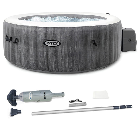 Intex Handheld Pool Vacuum w/PureSpa Plus 4 Person Inflatable Hot Tub, Greywood