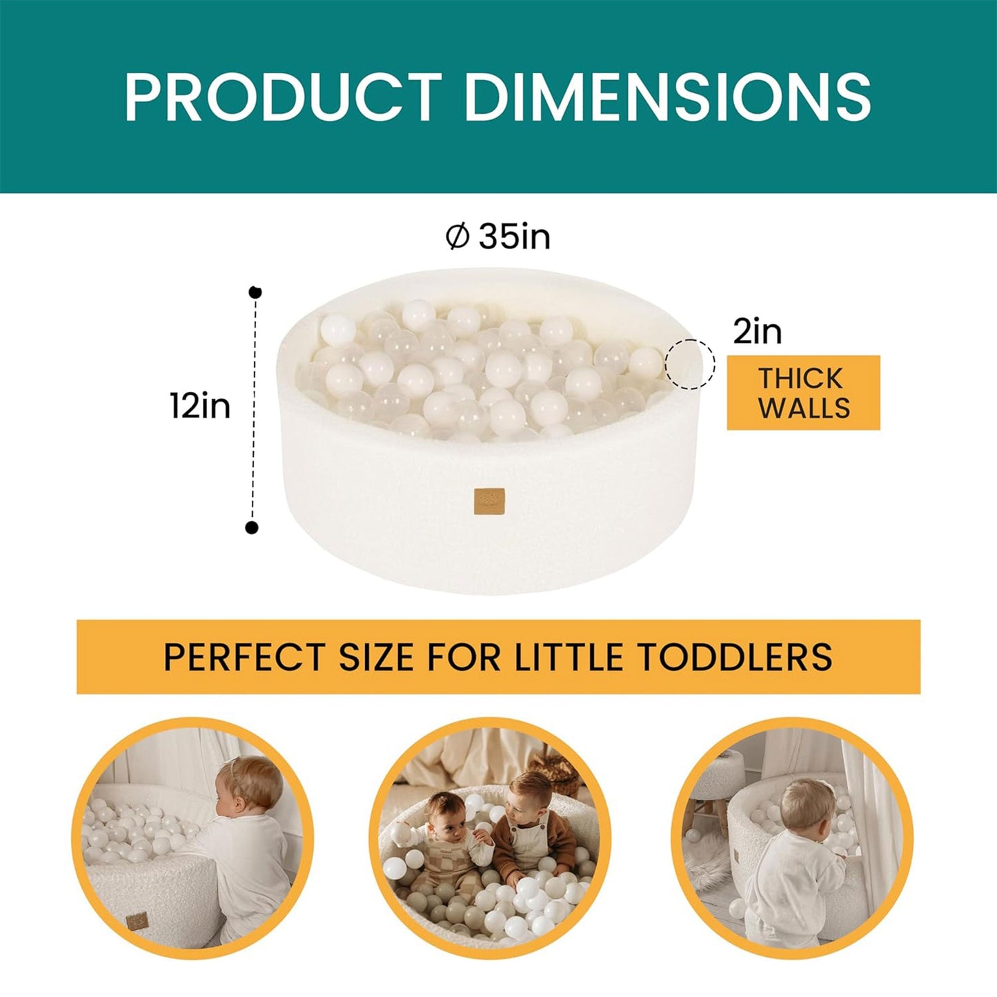 MeowBaby Soft Round 35 x 11.5 Inch Baby Foam Ball Pit with 200 2.75 Inch Balls