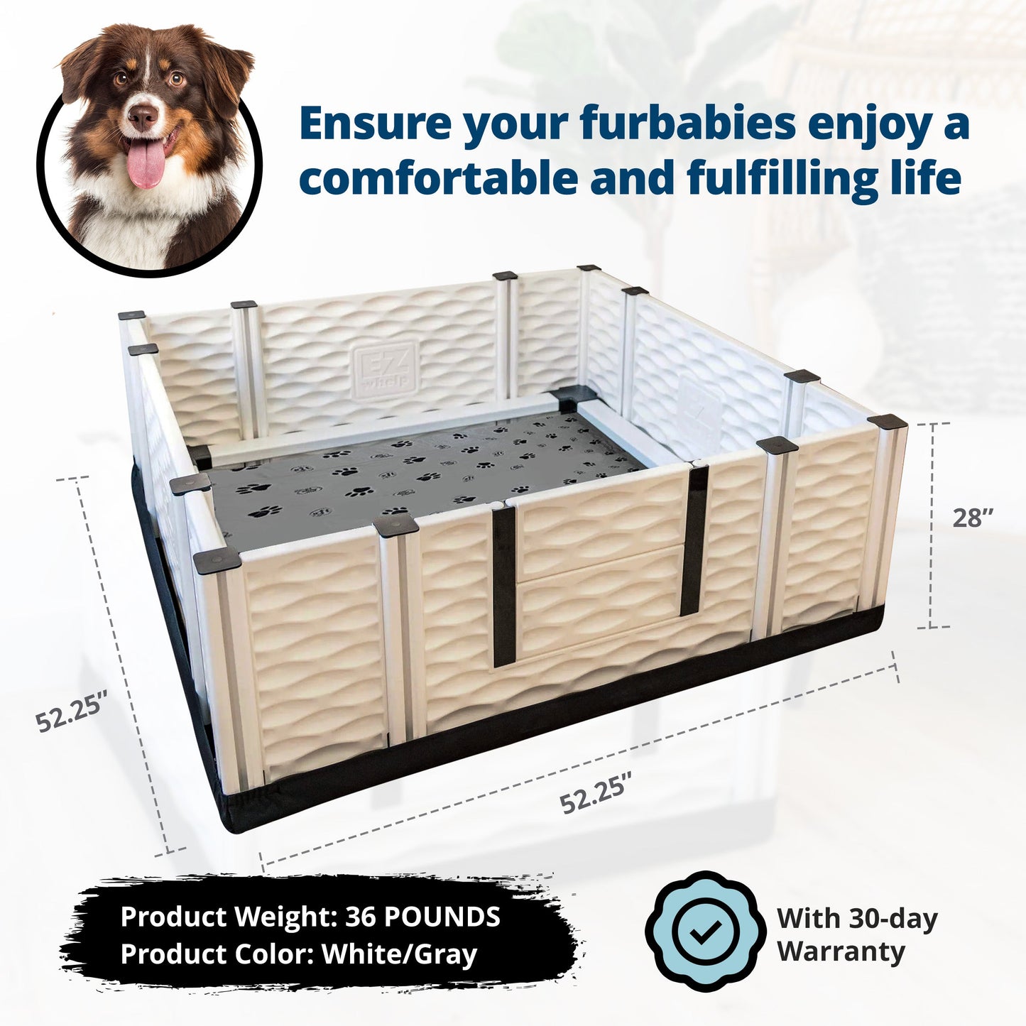 EZwhelp EZclassic 48" x 48" Dog Whelping Box Tall Playpen w/Rails & Liner, Gray