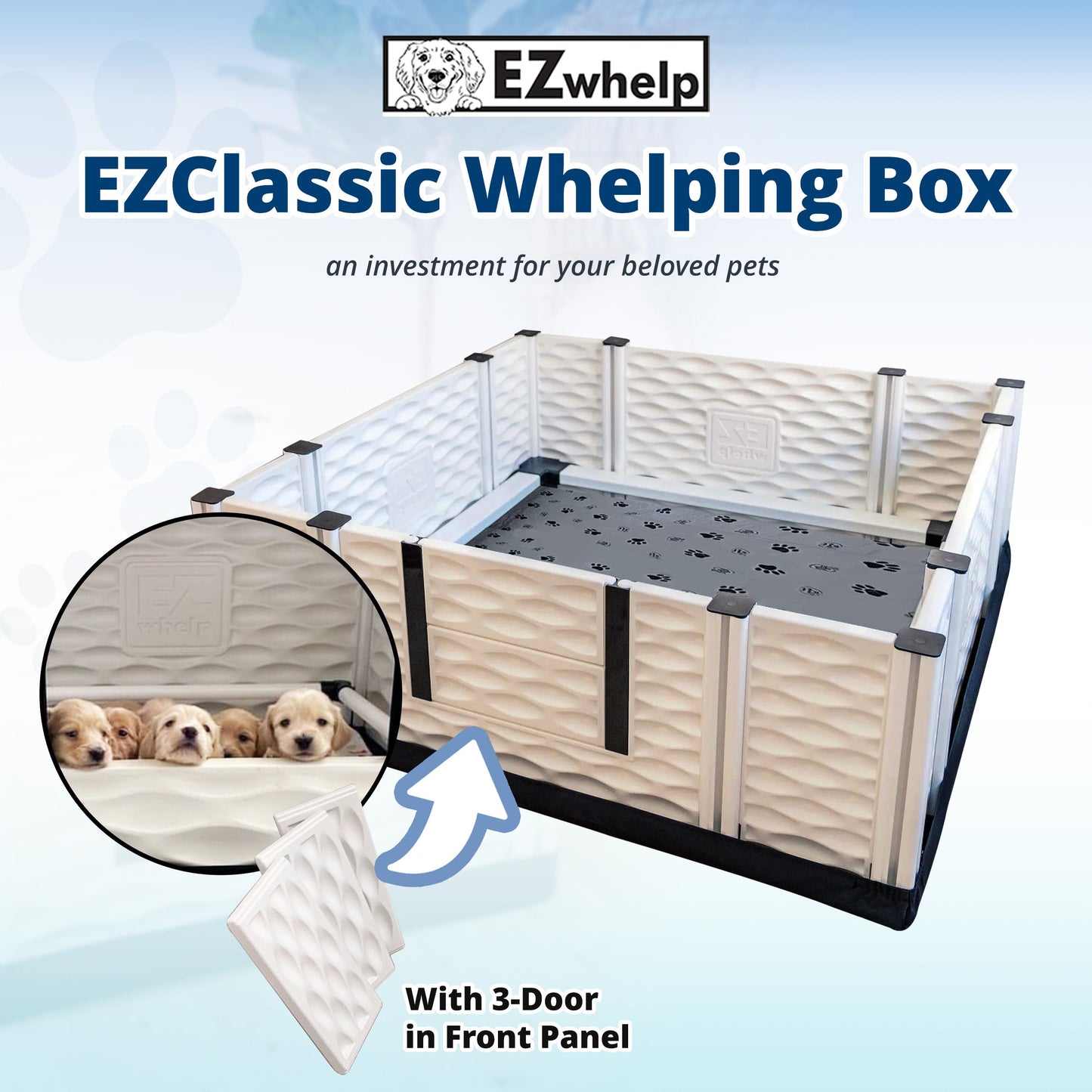 EZwhelp EZclassic 48" x 48" Dog Whelping Box Tall Playpen w/Rails & Liner, Gray