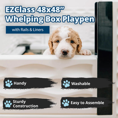 EZwhelp EZclassic 48" x 48" Dog Whelping Box Tall Playpen with Rails, Black